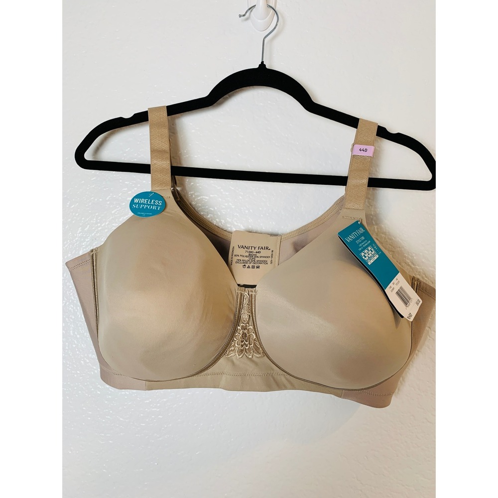 Vanity Fair Bra Women 44D Beige Wireless Support Full Coverage 71380 Lace